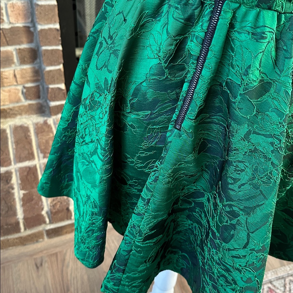 Alice + Olivia Mollie Circle Skirt Vibrant Green Party Jacquard Dress Size 0 - Picture 5 of 11